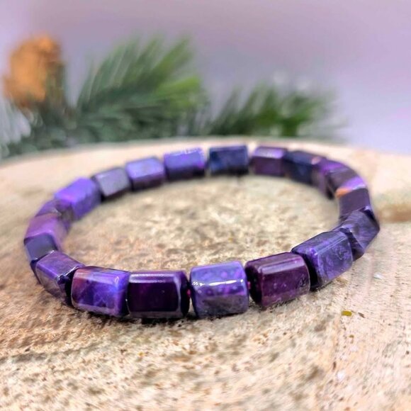 Genuine Sugilite Rectangular Cubes Beads Bracelet - Picture 5 of 11